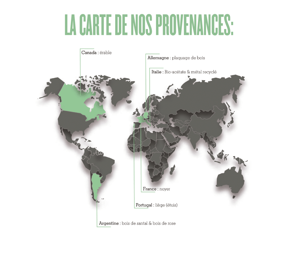 Provenance du bois utilisé pour les lunettes écologiques